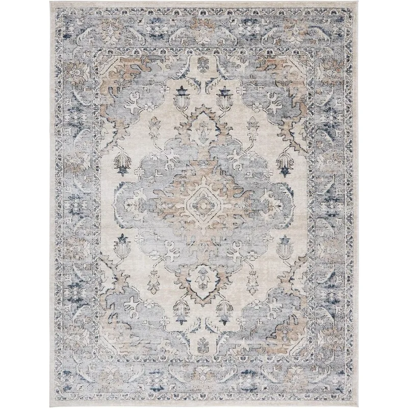 9' x 12', Beige & Grey, Oriental Distressed Design, Non-Shedding & Easy Care, Ideal for High Traffic Areas in Living Room