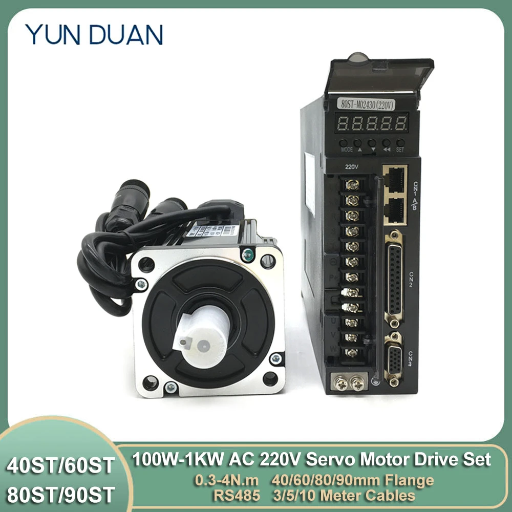 

AC 220V Servo Motor Driver Set 100W-1000W 80ST-M02430/60ST-M01330/40ST-M00330/90ST-M02430 RS485 2500 Line Increment Type Encoder