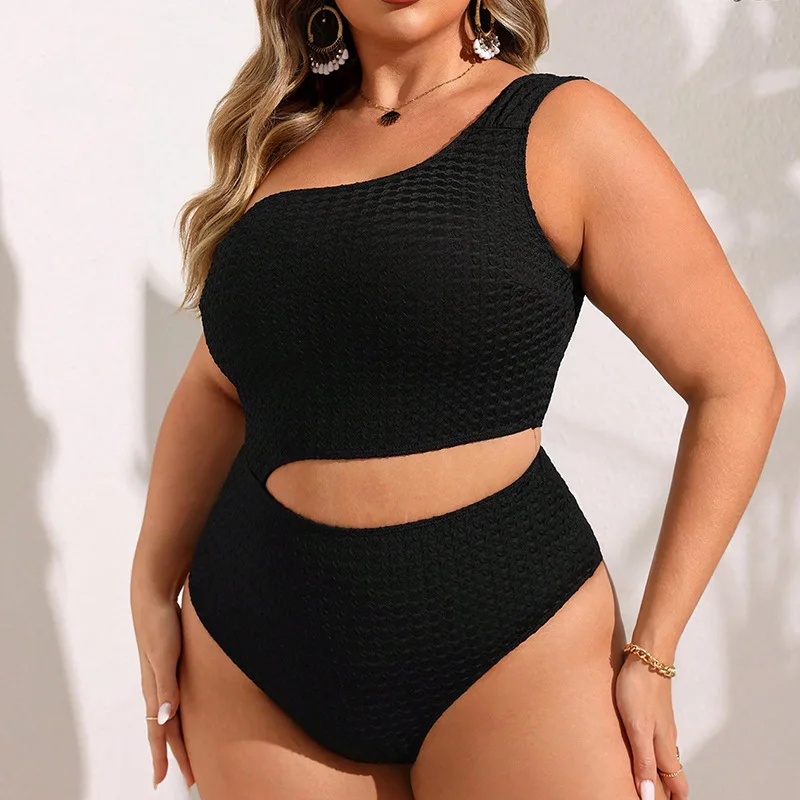 

2024New Solid Color One-Shoulder Hollow Sexy Swimsuit Women's Slimming Siamese Conservative Bikini