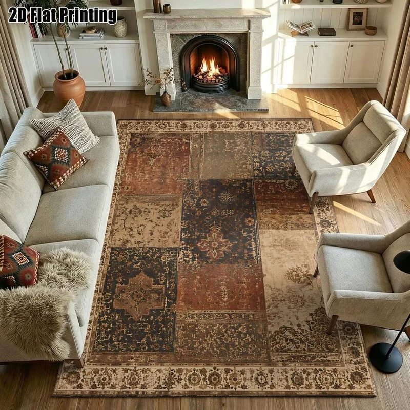 1Pc American Retro Patchwork Printed Carpet, Persian Style Home Compatible, Suitable for Living Room, Bedroom, Entryway, Office, Corridor and Other Areas, Home Decorative Carpet