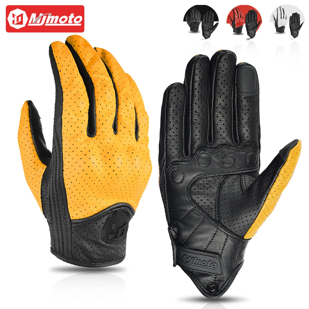 Real Leather Motorcycle Gloves Men Women Full Finger Guantes Moto Motorbike Motorcross ATV Motor Gloves Yellow