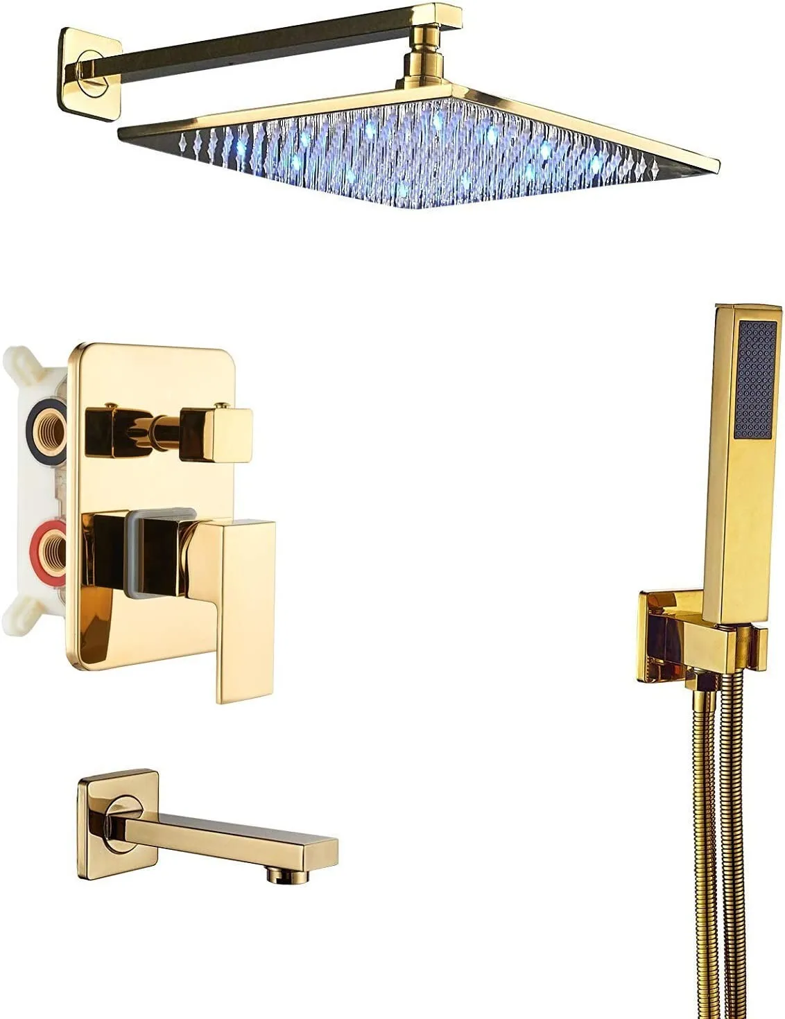 12-inch Rainfall Shower Set 3 way Mixer Kit Tub Faucet W/Handle Shower