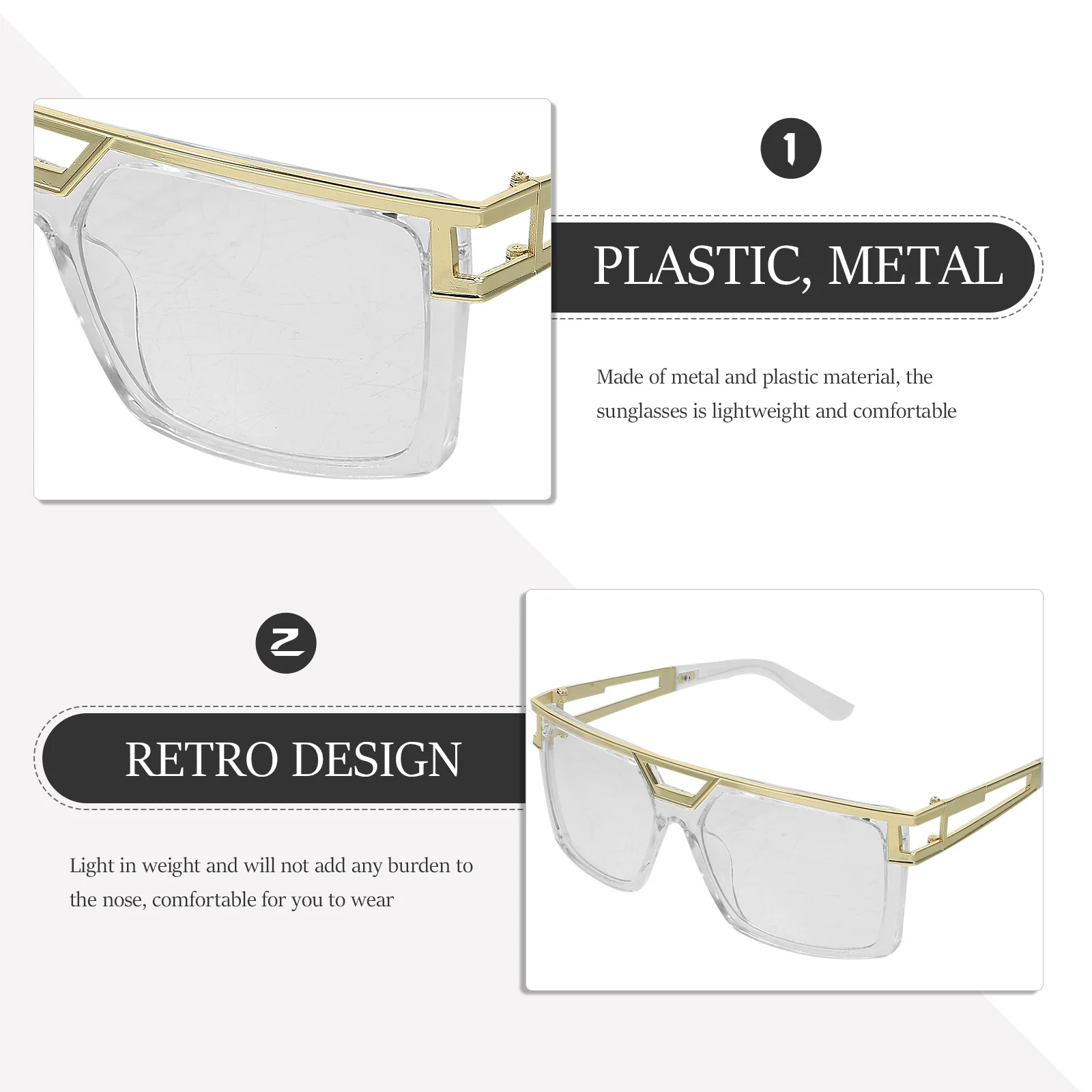 

Retro Metal Sunglasses Clear Frame Fashion Cool Design Lightweight Travel Driving Outdoor Sports Protection Hip hop Accessories