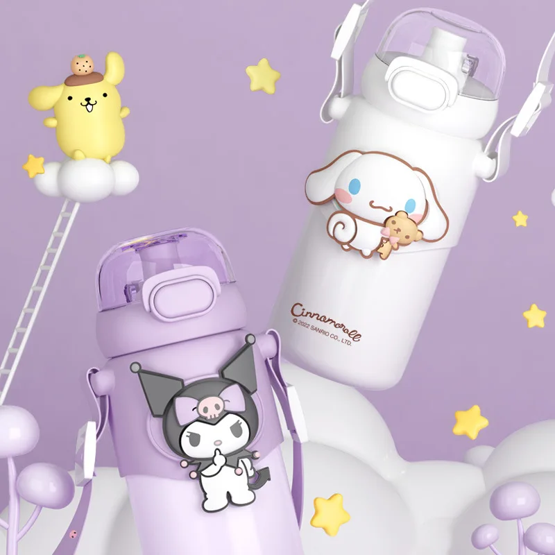 

Изолированная бутылка для воды Sanrio Kuromi, 2025 год, детский термос с соломинкой для студентов, наслаждайтесь веселым детствам