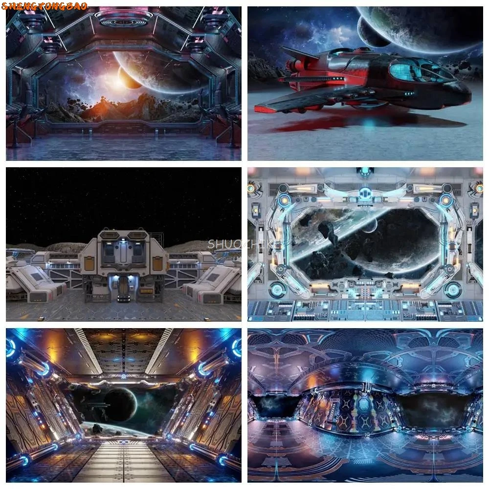 

Outer Space Boys Birthday Photo Backdrop Universe Spacecraft Astronauts Party Planet Background Custom Photography Props
