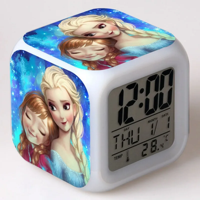 Disney Frozen LED Alarm Clock Cartoon Electronic Clock Colorful Color Changing Clocks Temperature Date Kids Bedroom Home Decor