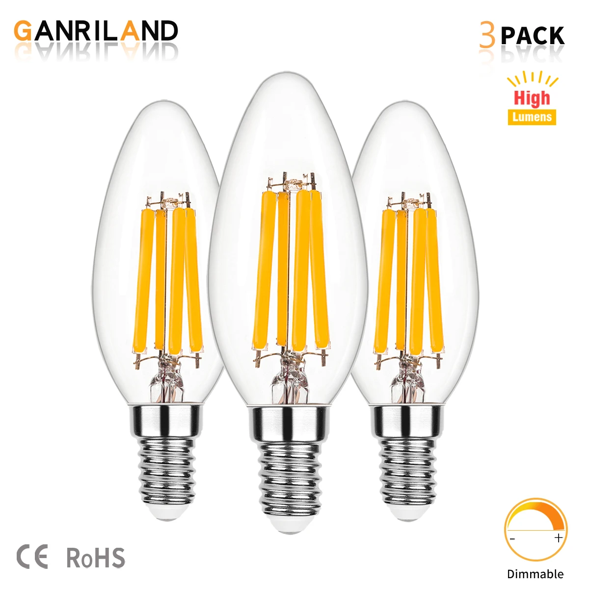 

GANRILAND C35 E14 High Lumens 6.5W Candle Lamp Ultra Bright 806lm Flame Effect Edison Bulbs Dimmable Ampoule LED Filament Light