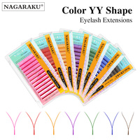 NAGARAKU Color YY Shape Hand Woven Premium Synthetic Mink Eyelashes Pink Red Blue Purple Green Soft Natural Meshy Net Cross