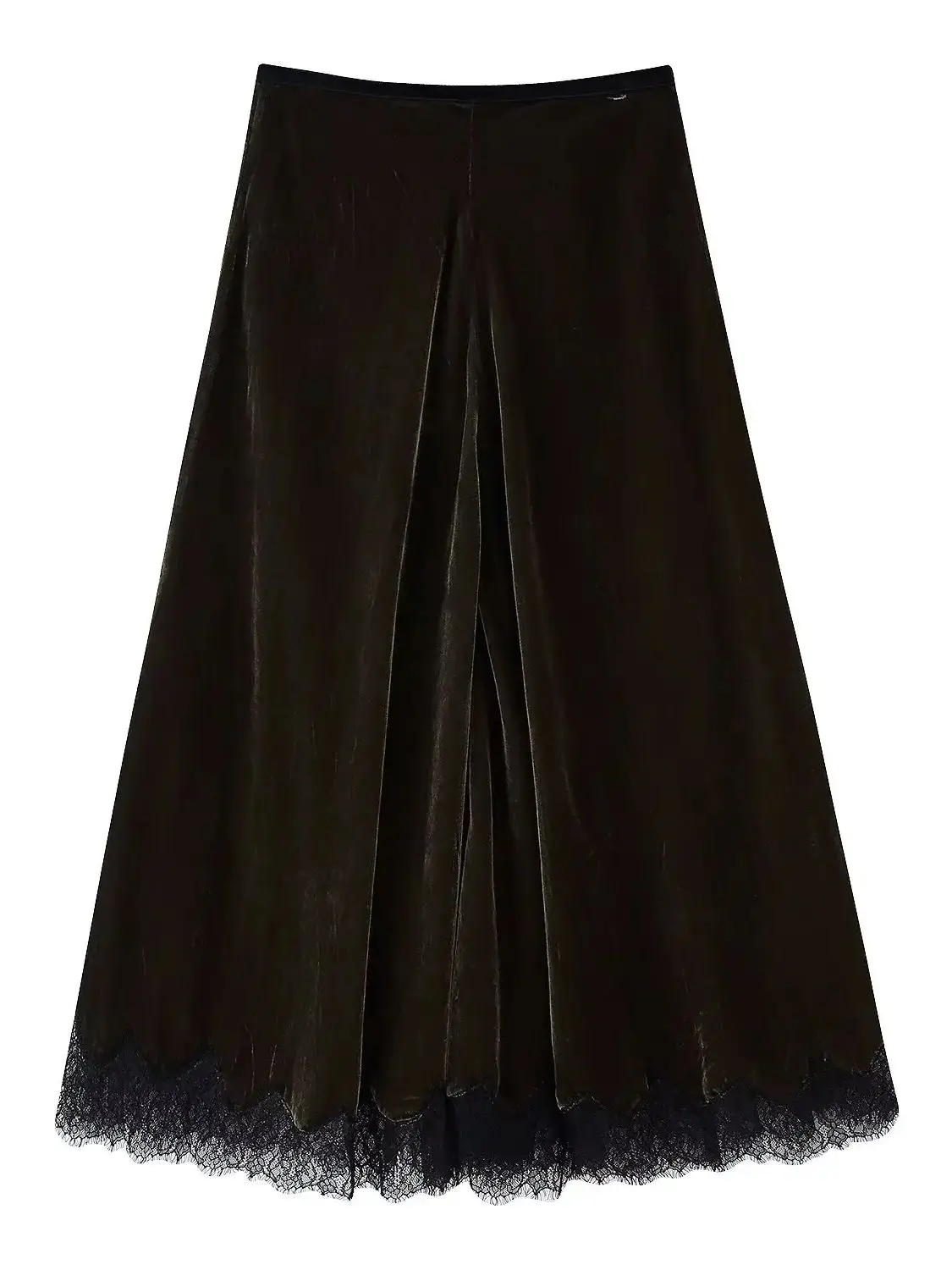 

2026 Autumn Winter Women's European & American Vintage Soft Velvet Lace Skirts Lady Elegant Zipper Long Evening Party Midi Skirt