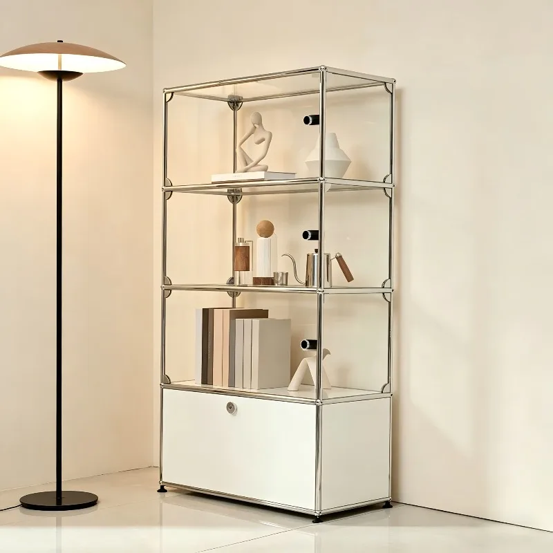 Simple module combination medieval dining side cabinet stainless steel Bauhaus living room storage chest cabinet coffee