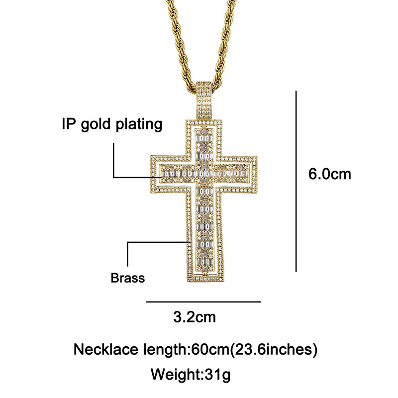 Hip Hop Claw Setting 5A+ CZ Stone Bing Iced Out Rotatable Cross Pendants Necklace for Men Rapper Jewelry Gift Gold Silver Color