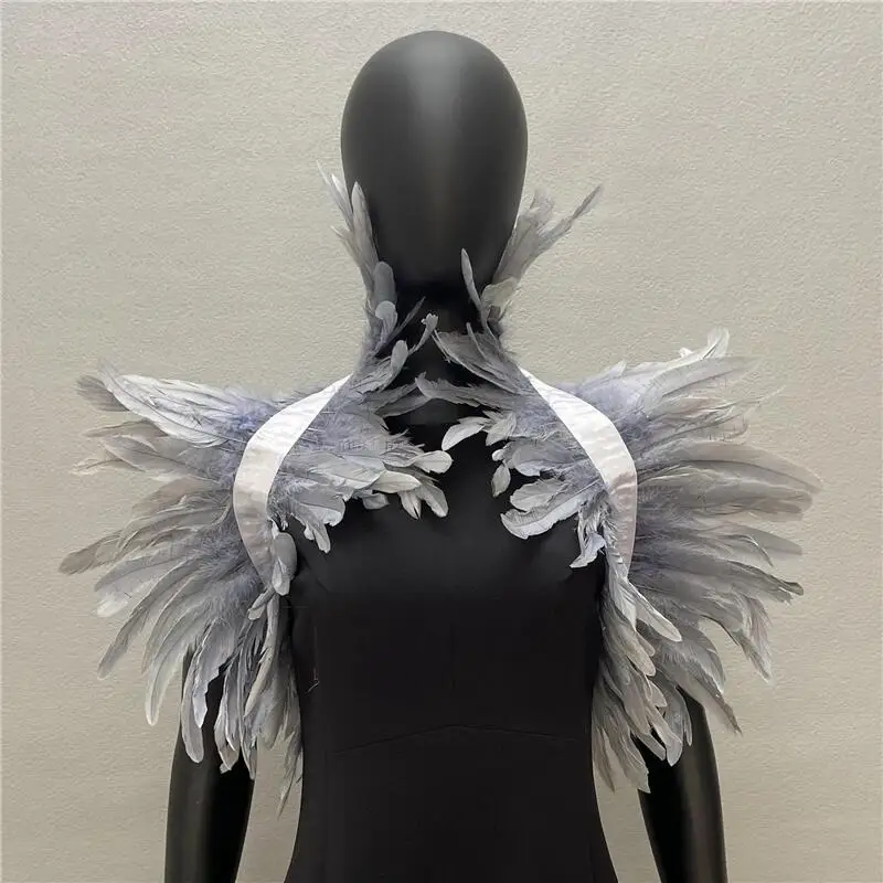 Gothic Frauen Schal natürliche Feder schwarz gefälschten Kragen Schal für Männer Frauen echte Feder Schal Halloween Party Cosplay – Detail 8