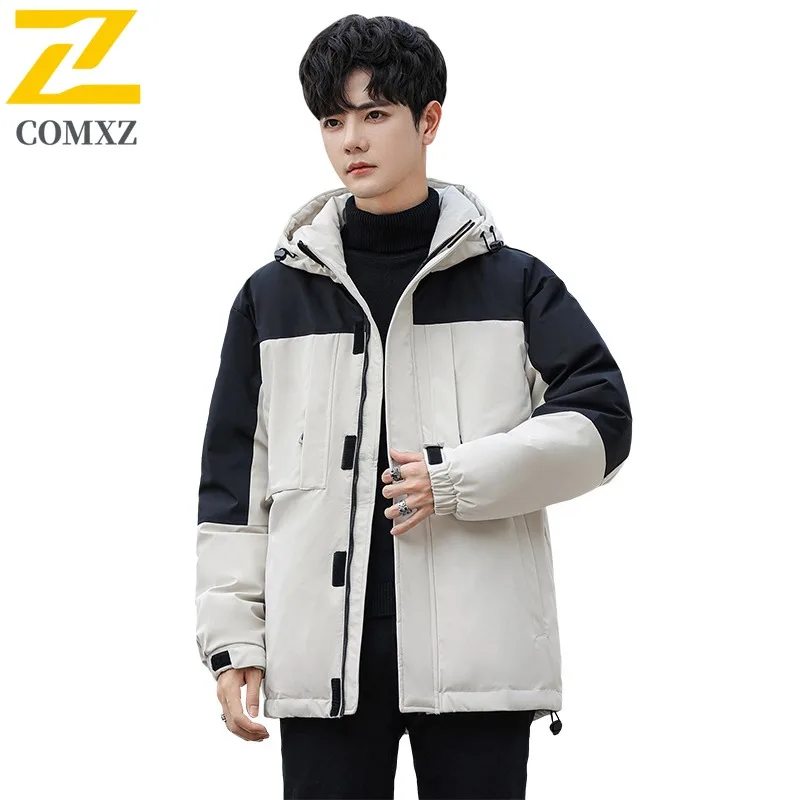 COMXZ 2025 Mens Womens Fleece Lined Thickened Stand Collar Winter Jacket Waterproof Windproof Outdoor Sports  Reversible Coat