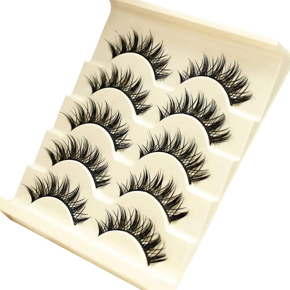 5 أزواج من الرموش الصناعية الشيطانية ذات الجذع الأسود، وذيل مدبب مزدوج الجفن، والرموش الطويلة والسميكة