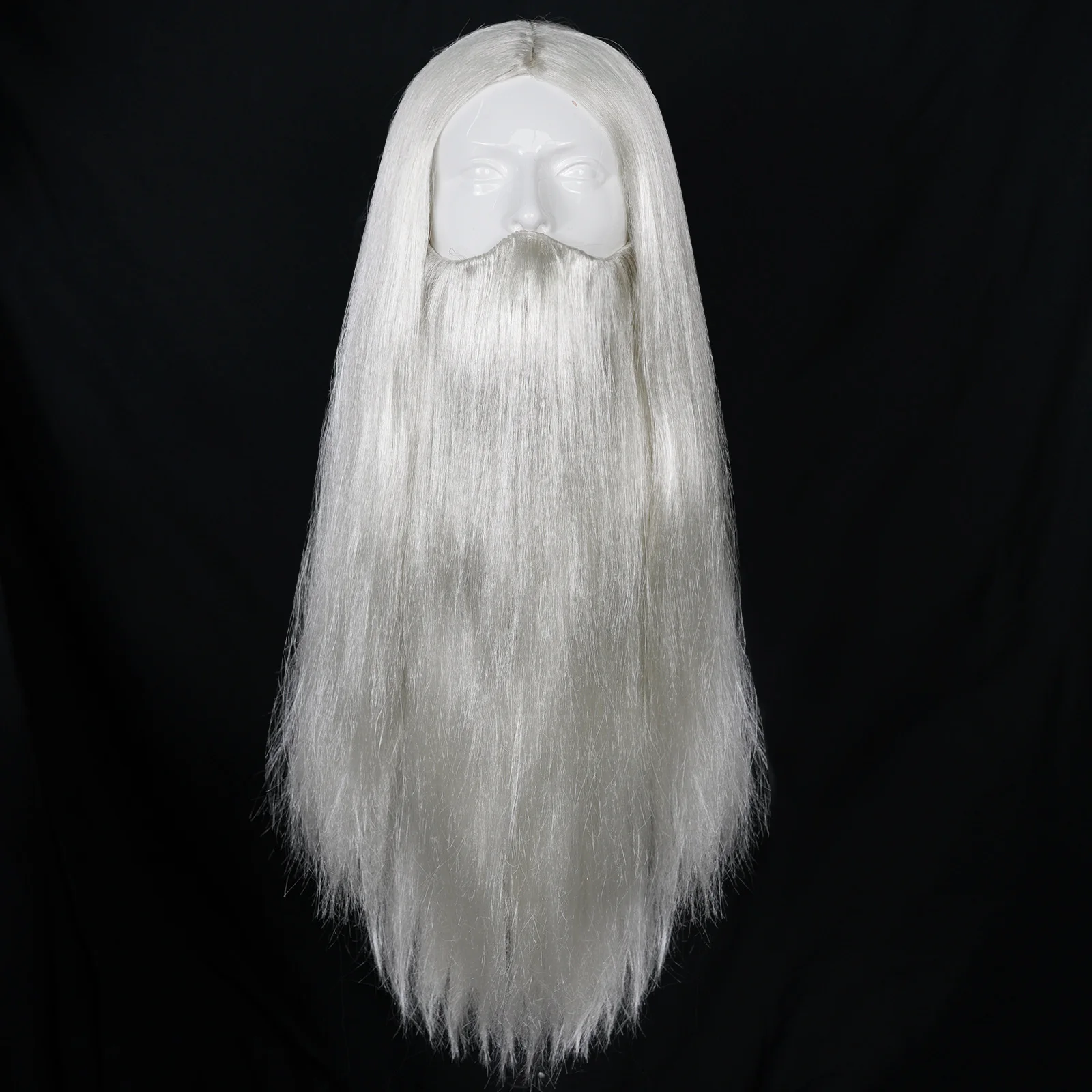 Synthetic Silver Gray Long Straight Wizard Character Styling Cosplay Wig And Long Beard Suitable For Role-Playing Outfit Wig
