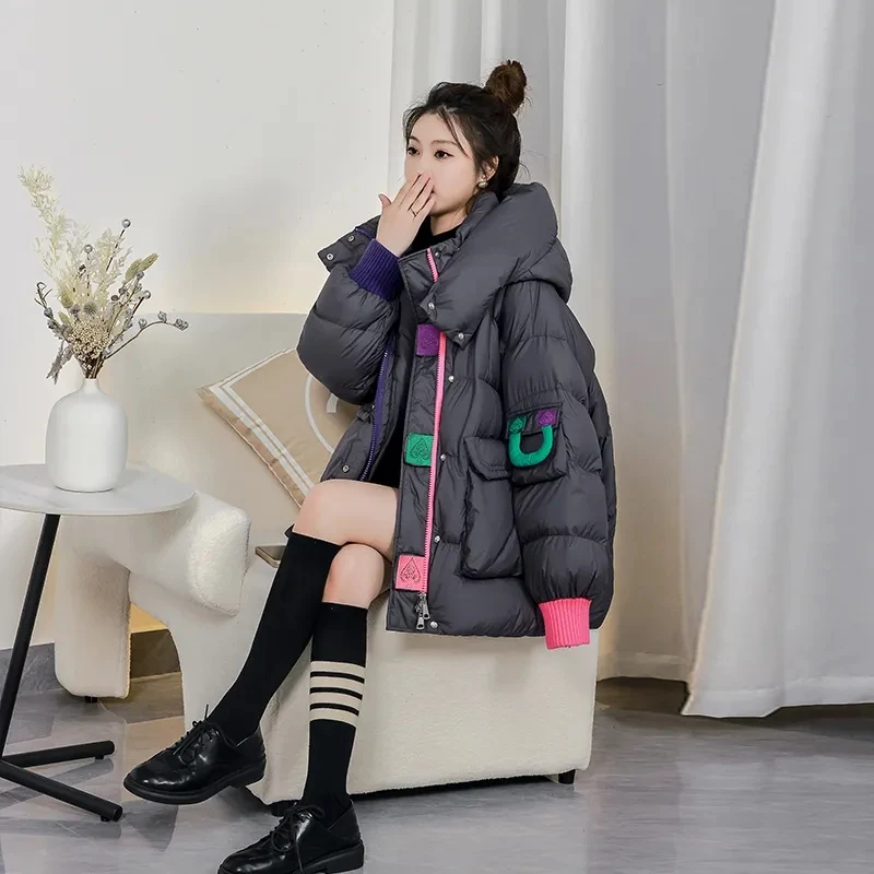 Down Jacket for Women, Loose Overcoat, Thickened Bread Clothing, High-End Students, Warm Parker Coat, New, Autumn Winter, 2023