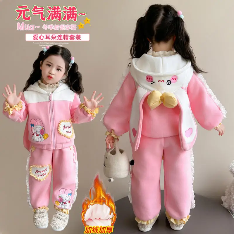 

My Melody Girls' Thick Warm Jacket 2pcs 2025 Winter New Kawaii anime Fashion Children's Sportswear Set Sweet and Comfort Clothe