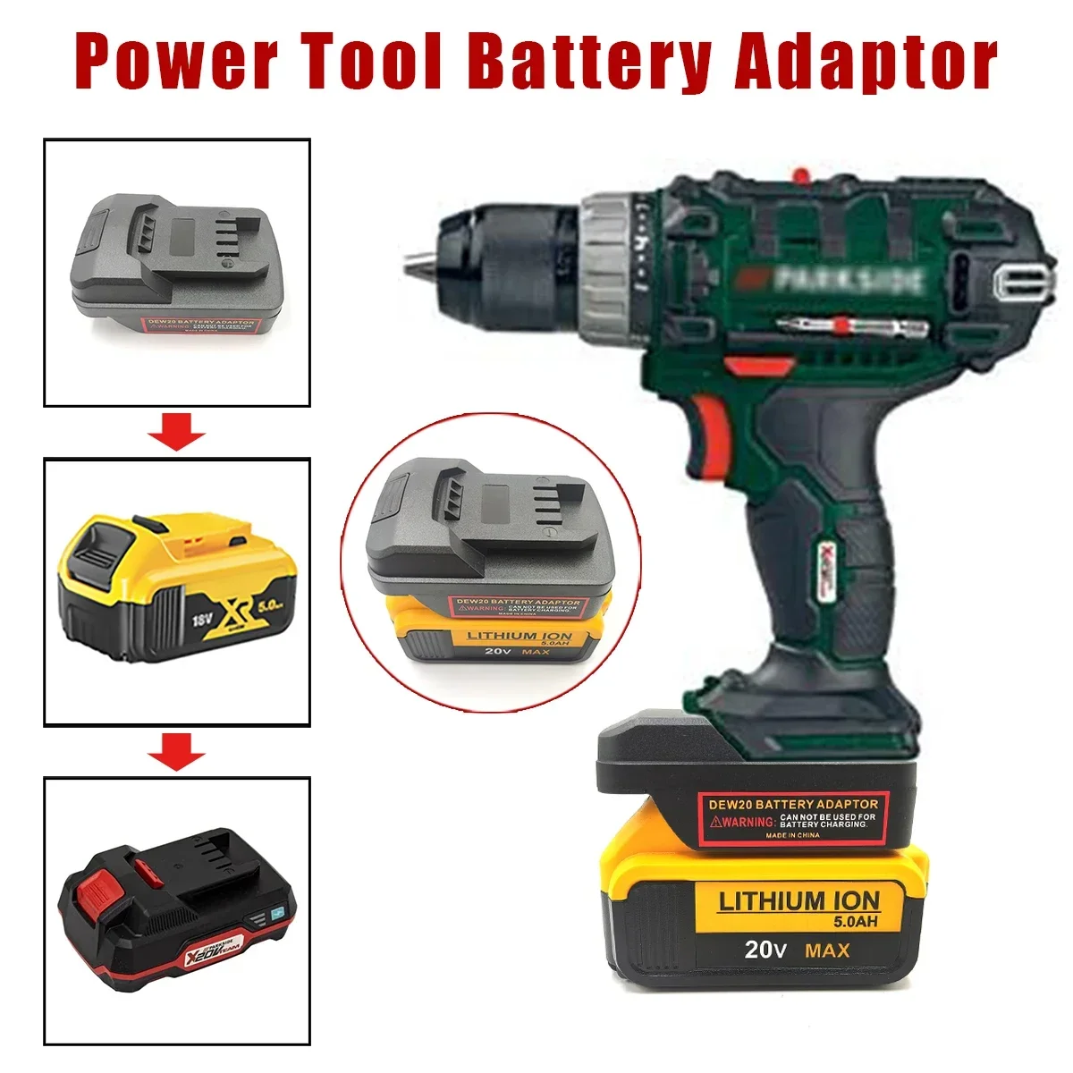 For Dewalt 18V/20V Lithium Batteries Battery Adapter Converter for Parkside 20V Lithium Battery Power Tool Drill Battery Adapter