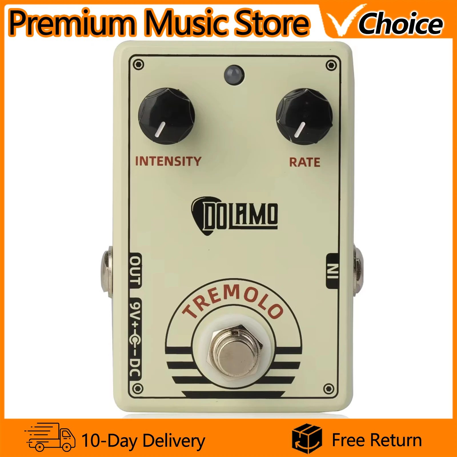 

Электрогитарная педаль эффектов Dolamo D-13 Vintage Tremolo с регуляторами интенсивности и скорости, запчасти и аксессуары для электрогитар