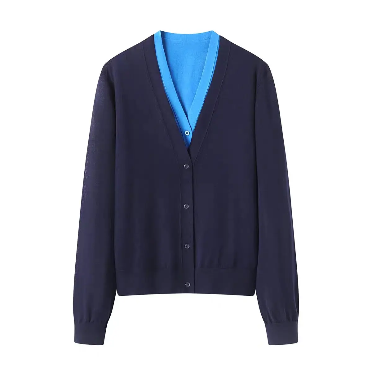 Merino 100% Wool Women's V-neck Cardigan Fake Two-piece Button Autumn Winter Casual Fashion Knitted Cashmere Sweater