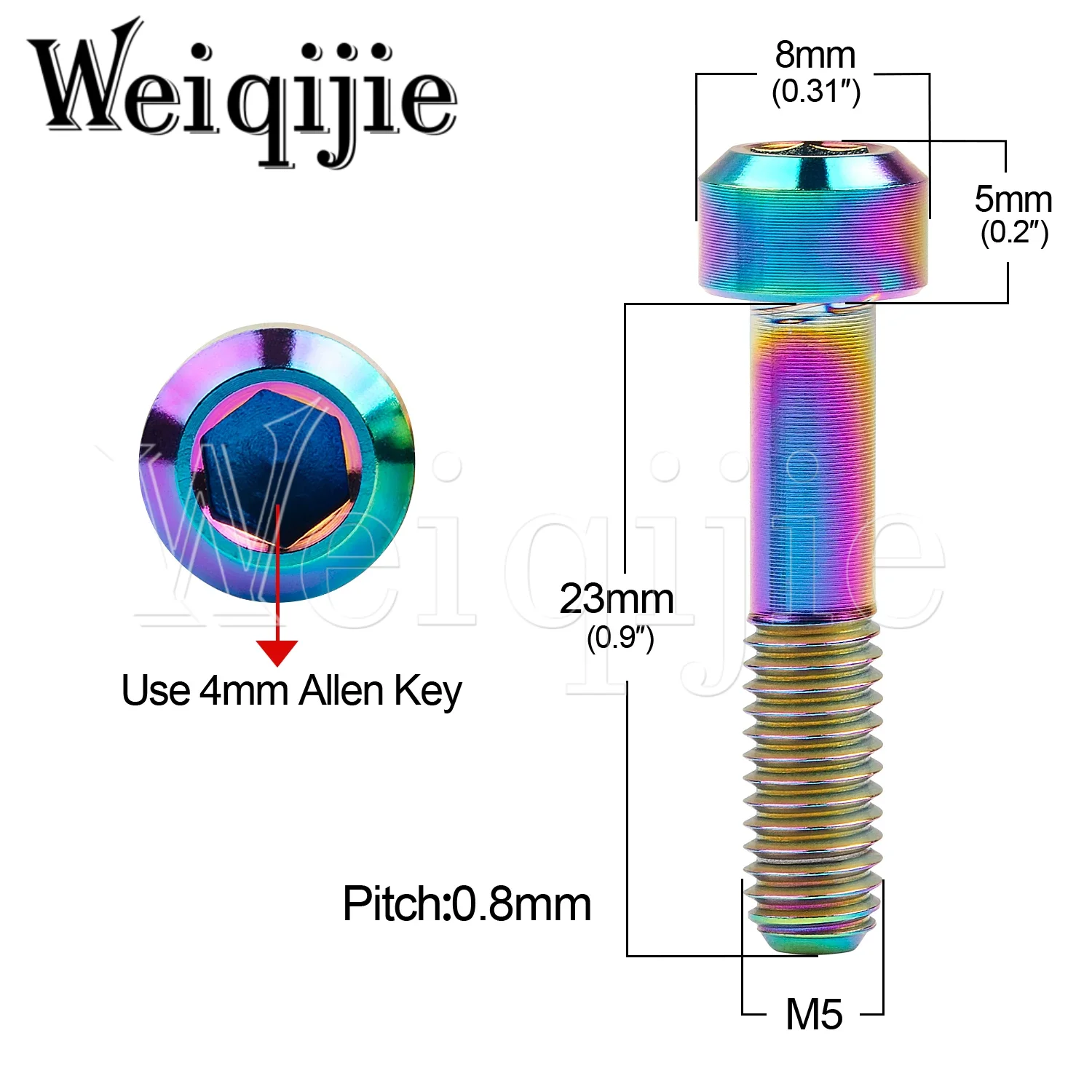 Weiqijie Titanium Bolt M5x23mm Hexagon Socket Screw for DIN912 Gr5 Bicycle Disc Accessories