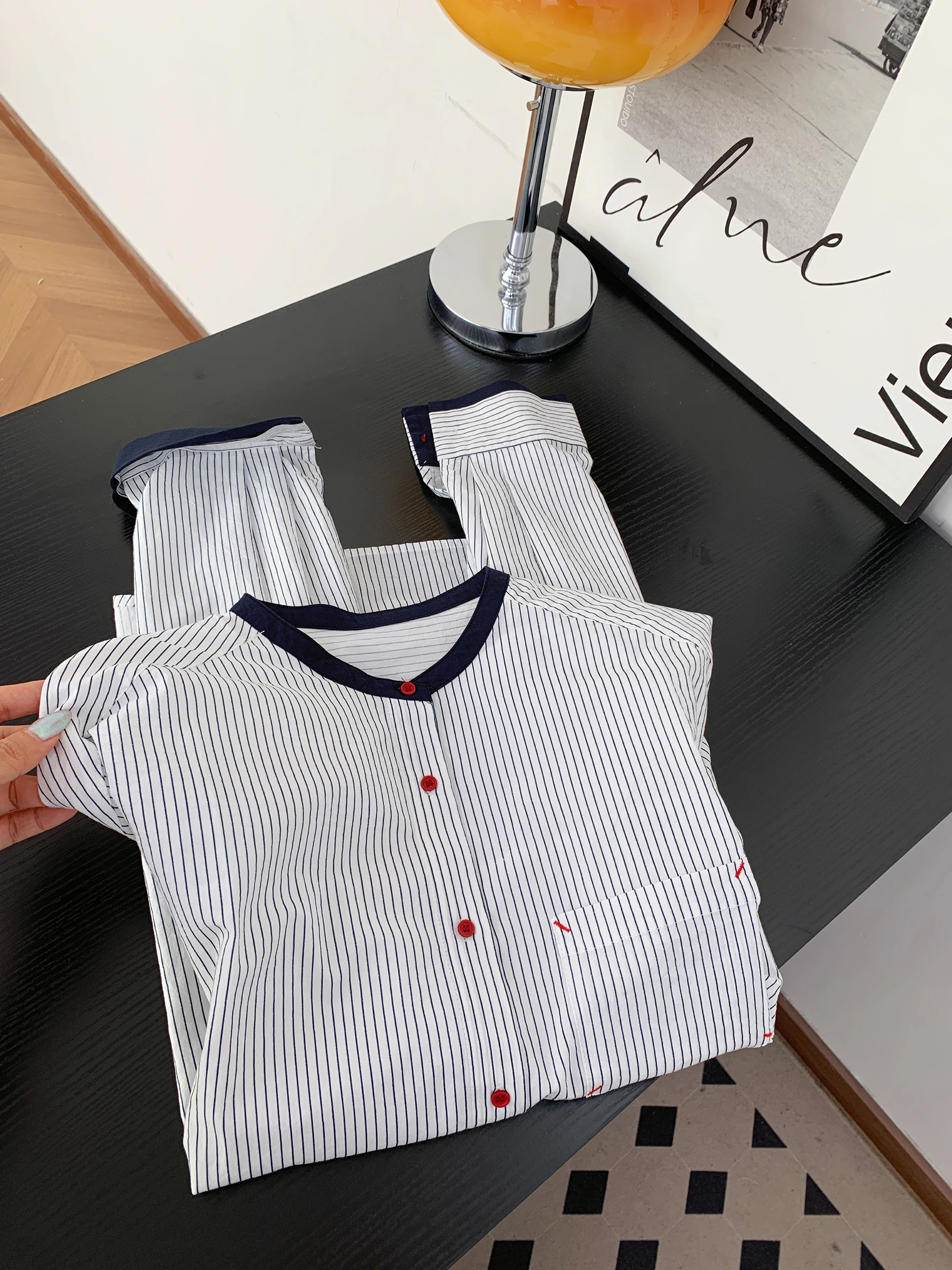 Loose Women's Long Sve irt Jaet Casual Stripe Color Blo Cotton Spring Autumn Top Comfortable Fit Versatile Leisure Wear