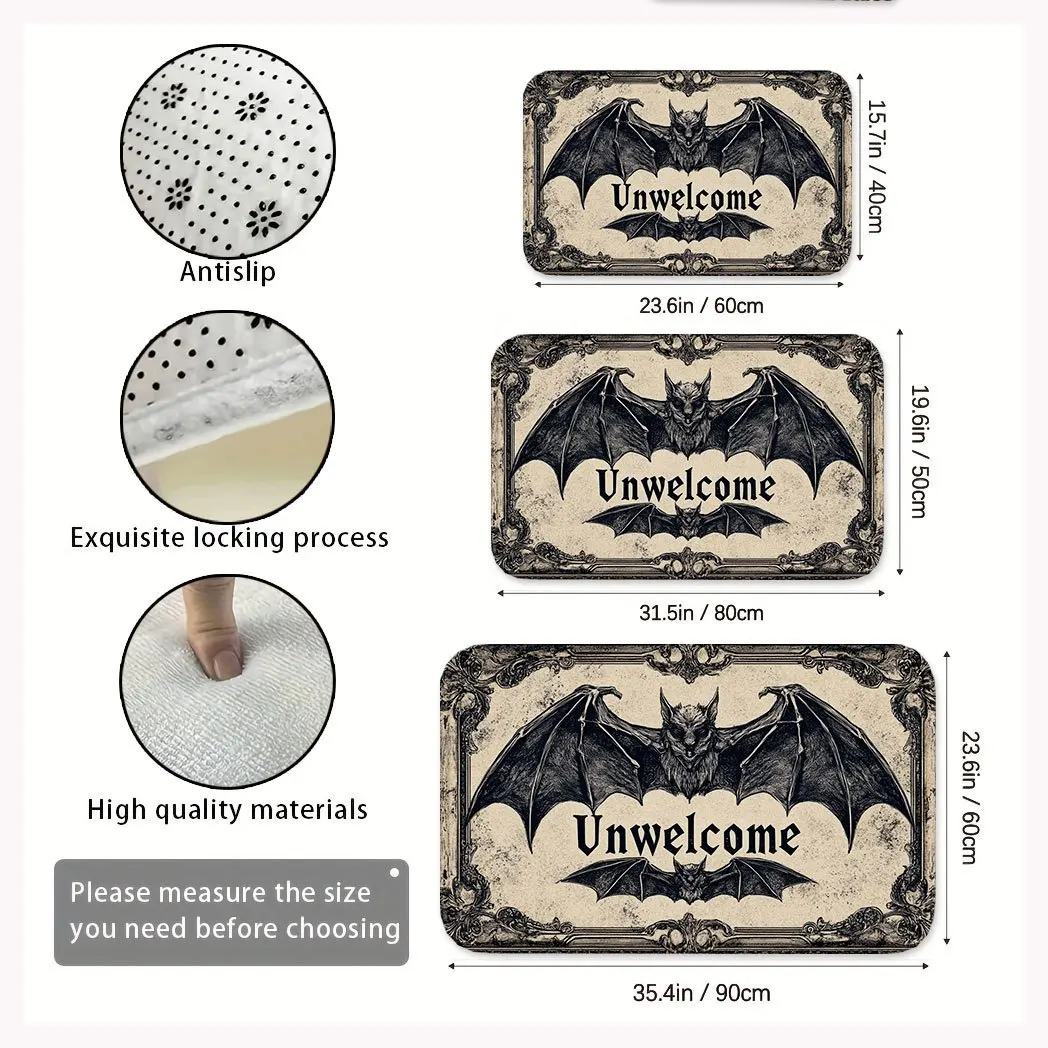 VIKAMA Dark Style Unwelcome Welcome Mat القوطية الخفافيش نمط عدم الانزلاق ممسحة مدخل هالوين موضوع الديكور