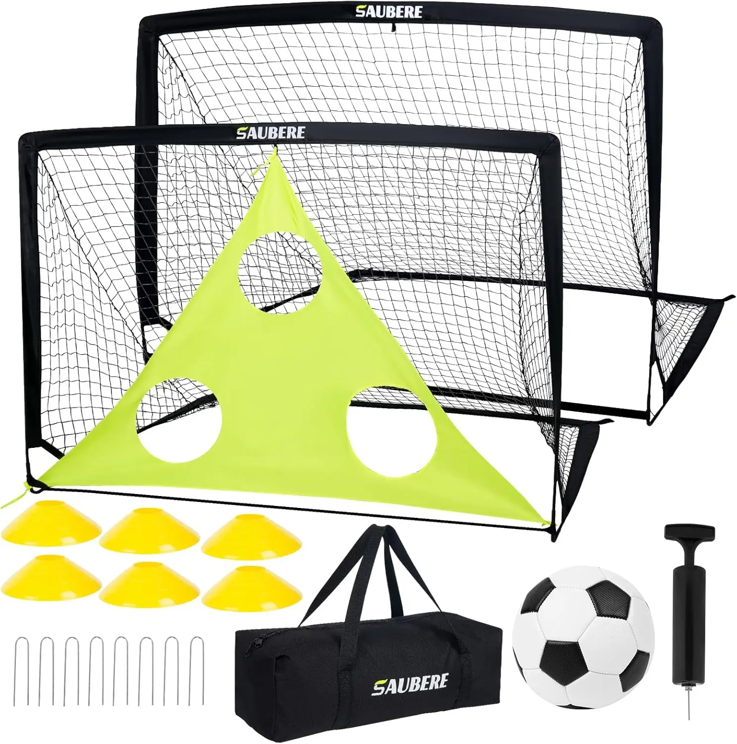 

Portable Pop-Up Soccer Goal Set of 2 with Target, Ball, and Cones for Backyard Training and Outdoor Games