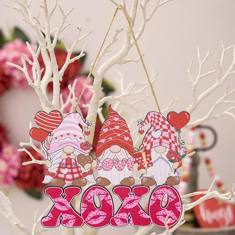 Valentine Tree Ornaments Valentines Pink Gnome Wood Cutouts Ornaments Wooden Valentine's Day Decor Delicate And Cute For