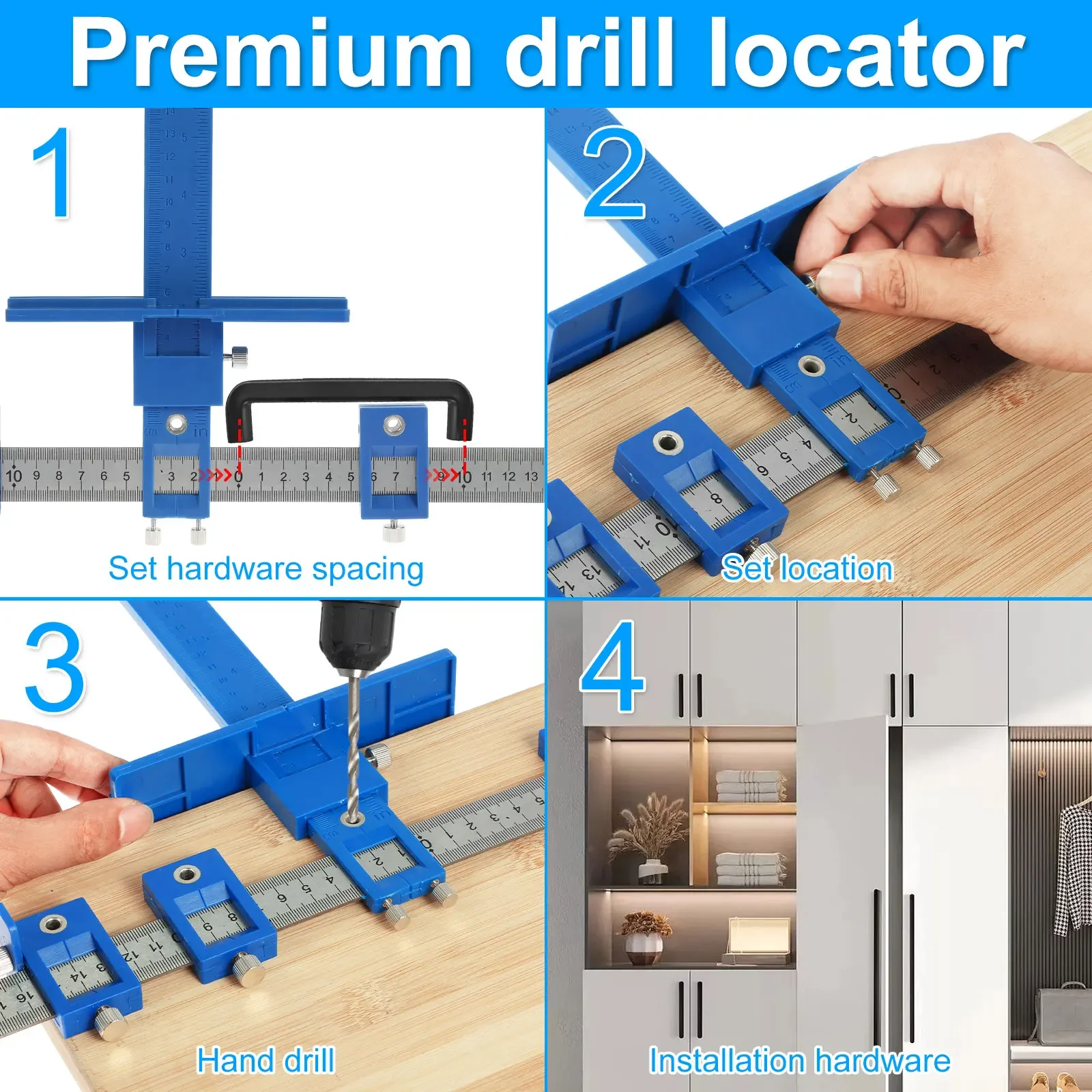 Gabarit de matériel d'armoire portable, alliage d'aluminium de haute précision, guide de propositions, poignées amovibles, outil de gabarit d'armoire de charpentier