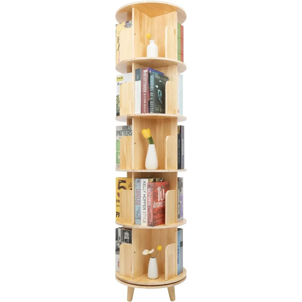 

Rotating Bookshelf 360 Display Book Shelf, Wood Narrow Bookshelf Organizer, Multi-Functional Floor Stand Storage Rack for