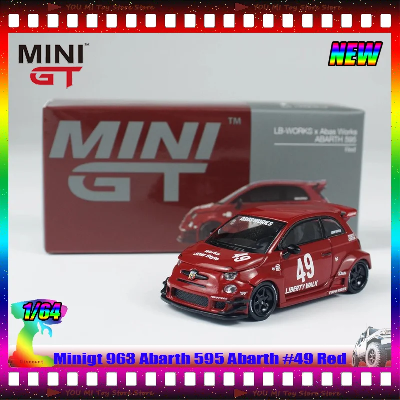 Nowy Minigt 963 1:64 Abarth 595 Abarth # 49 Czerwony Symulowany Stop Miniaturowy Model Samochodu Odlewany Ciśnieniowo Personalizowany Prezent Zabawka Ozdoba dla Dzieci