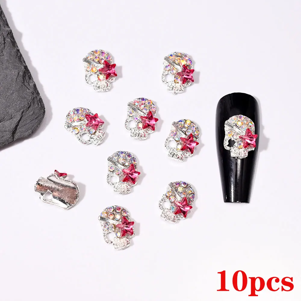 10pcs Shiny Diamond Metal Skull Nail Charms 3D Halloween Nail Decorations Gothic Punk Retro Alloy Manicure DIY Nail Jewelry $58
