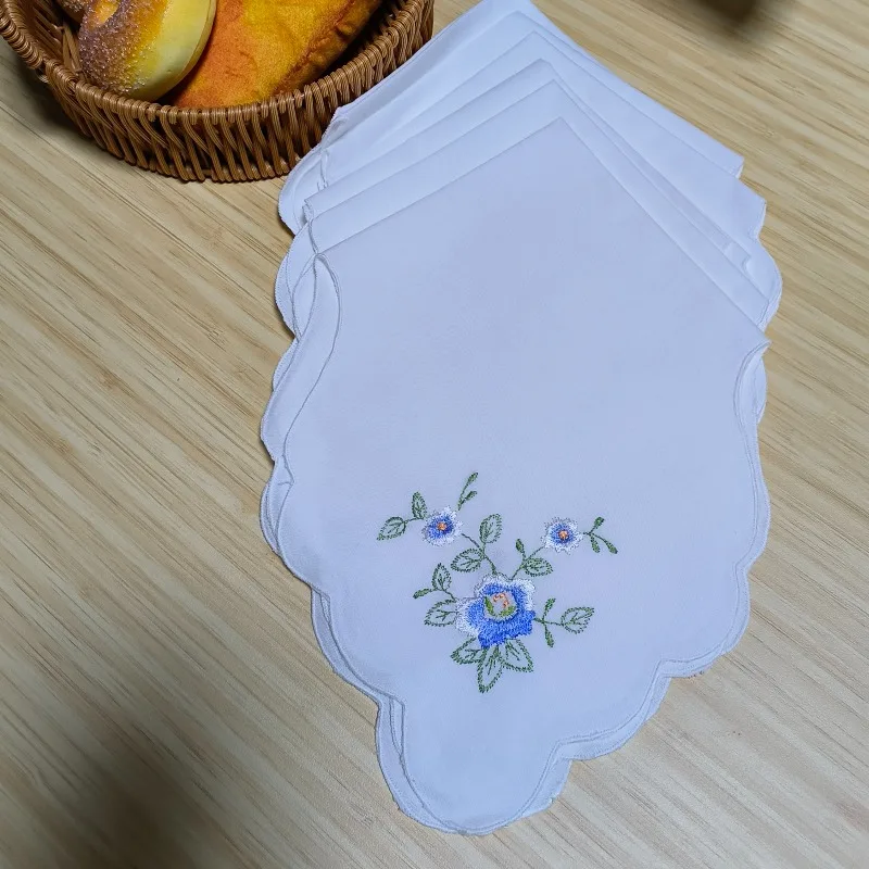 4 قطعة القطن الخبز القماش/الكتان التطريز المناديل الأبيض منديل 43x43 سنتيمتر فراشة الخبز غطاء القماش منشفة شاي #4