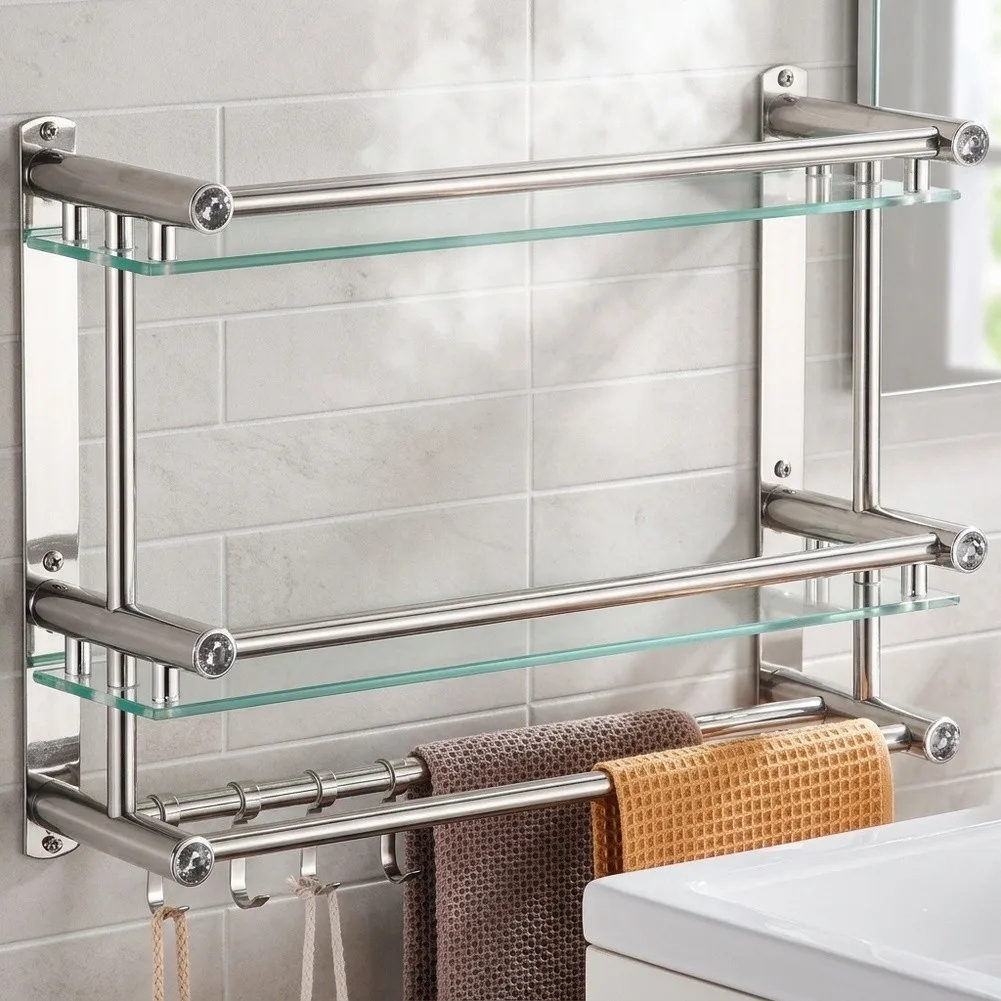 Tempered Glass Storage Shelf Bathroom Tempered Glass Holder 50*15.5*38.5cm Bathroom Shelf For Bathroom Essentials