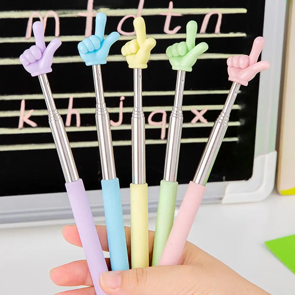1Pc Telescopic Rod Finger Design Stainless Steel Teaching Pointer Teaching Stick Classroom Finger Pointer School Office Supplies