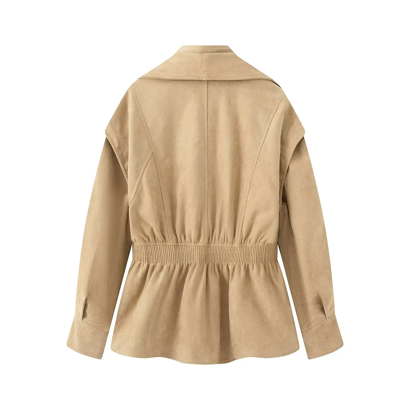 Women Fall Winter Vintage Faux Suede Coat Unique Chic Double-Collar Waisted Jacket KONDALA 2026 Trendy Street Style Zip-up Coat
