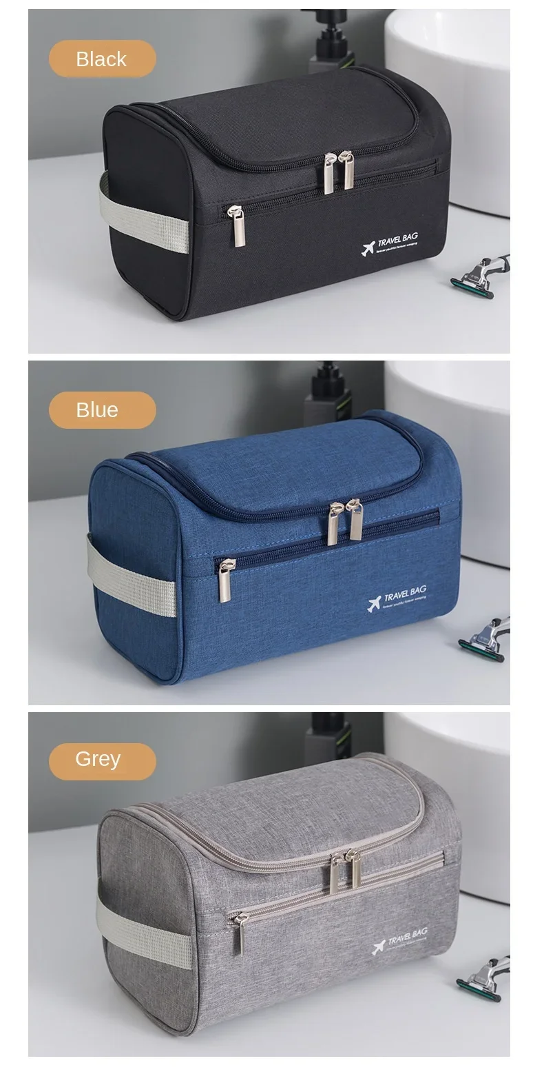 Wasserdichte Männer Kosmetische Lagerung Tasche Hohe Kapazität Nylon Reise Kulturbeutel Organizer Hängen Frauen Zipper Make-Up Waschen Beutel – Detail 5