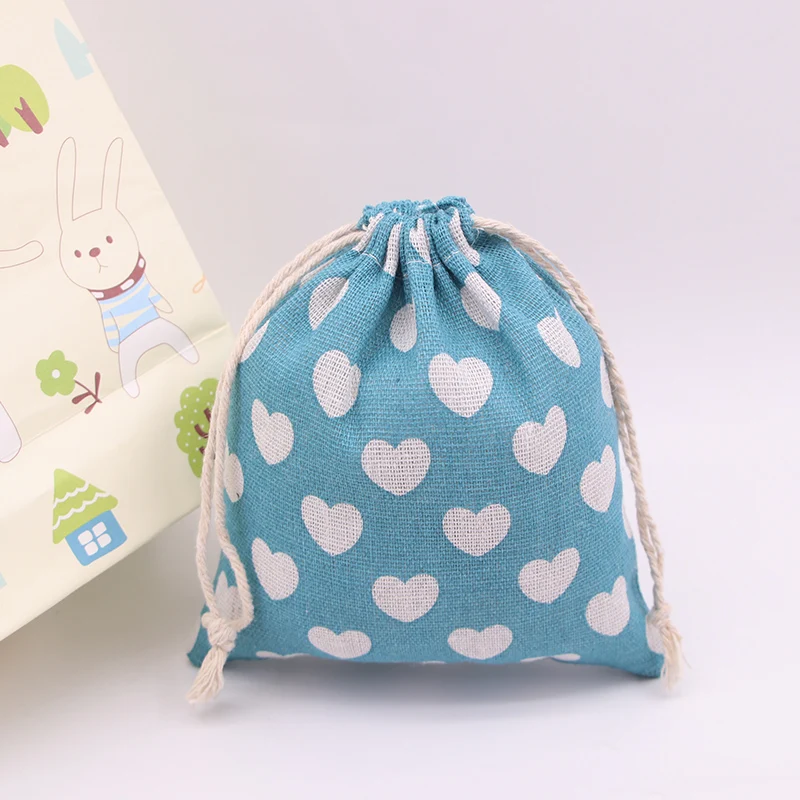 

5PCS/LOT 14x16cm Cotton Bag Jewelry Organizer Packing Pouches Christmas Party Decor Gift Bag Drawstring Sachets Heart Shape