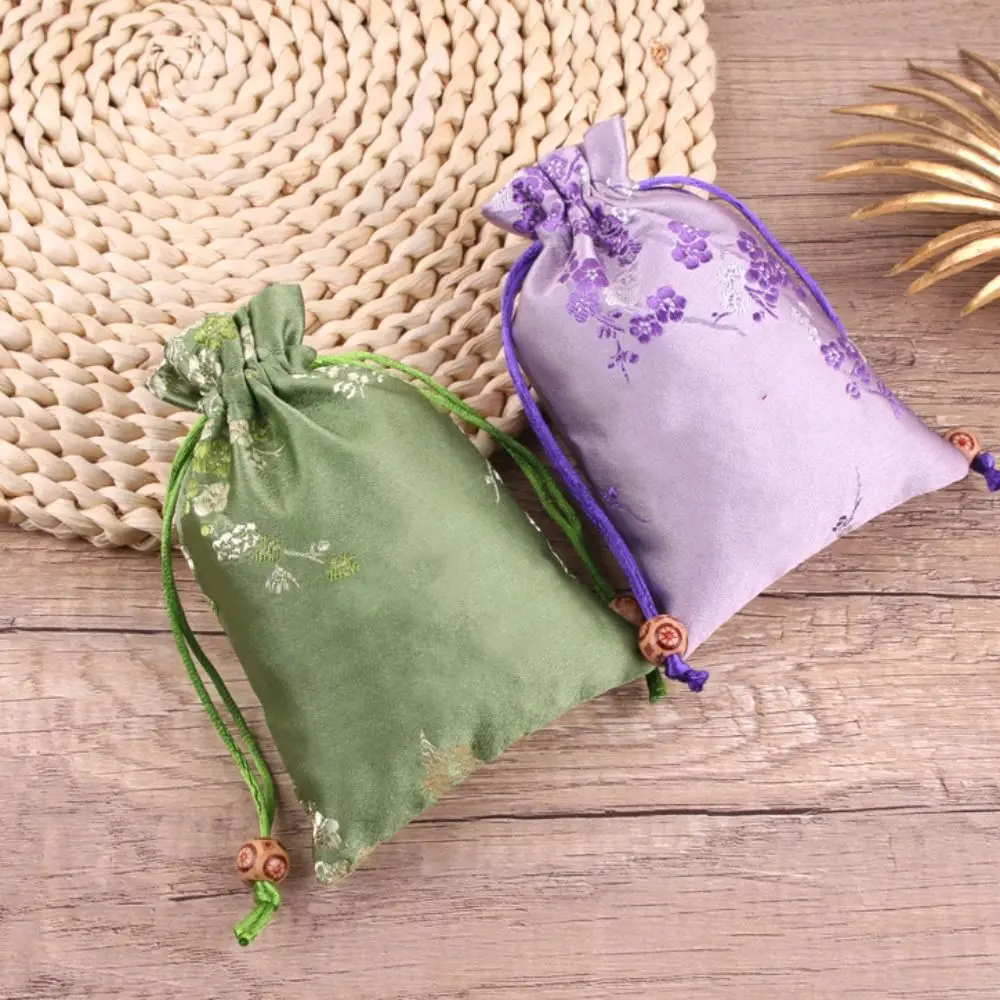 الرجعية الساتان حقيبة التخزين زهرة مطرزة المرأة الكيس التعادل الرباط حقيبة تغليف المجوهرات الأطفال