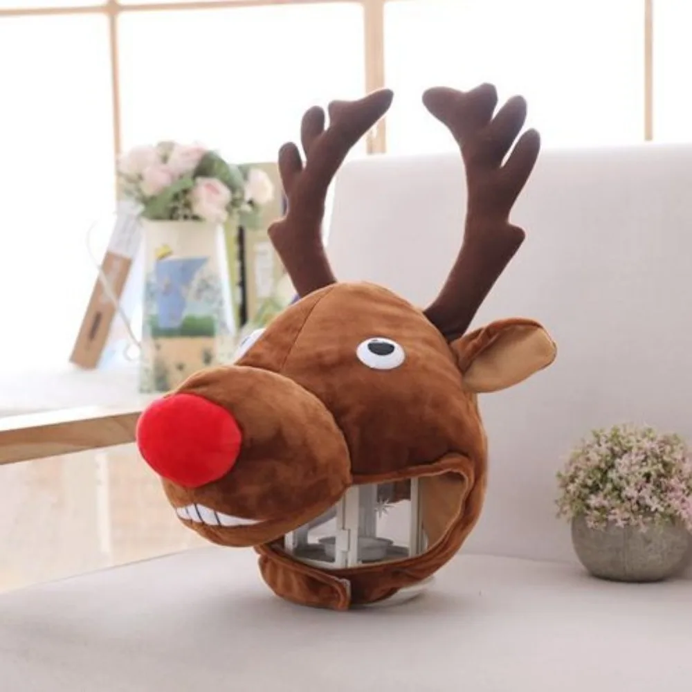 Funny Elk Head Cover Hat Photo Prop Cute Cartoon Animal Cap Birthday Gift Christmas Plush Toy Headgear Clothes Accessories