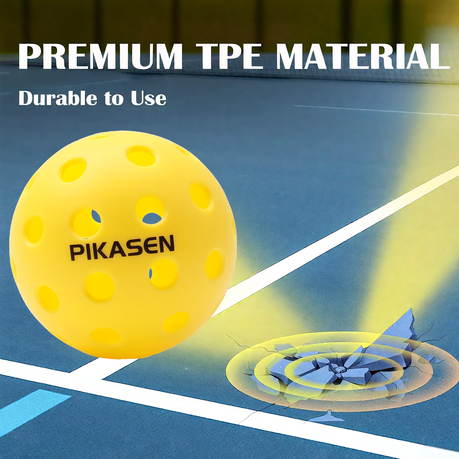 Pikasen Injection-Molded 40-Hole Pickleball,High-Resilience,Wear-Resistant,Durable for Indoor/Outdoor Competition and Training
