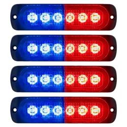 4X Red Blue 6LED Car Truck Emergency Beacon Warning Hazard Flash Strobe Light