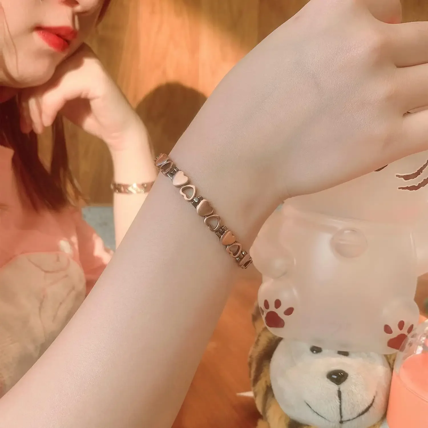 ARADOO Premium Pure Copper Bracelets For Women Love Heart Design Magnetic Wristband Jewelry Gifts