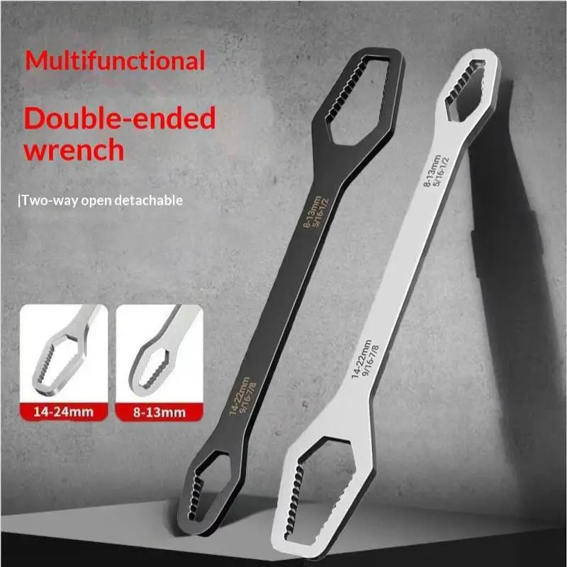 1pc Universal Double Ended Wrench Self Tightening 3-17mm 8-24mm Screw Nuts Repair Double Headed Ratchet Adjustable Spanner