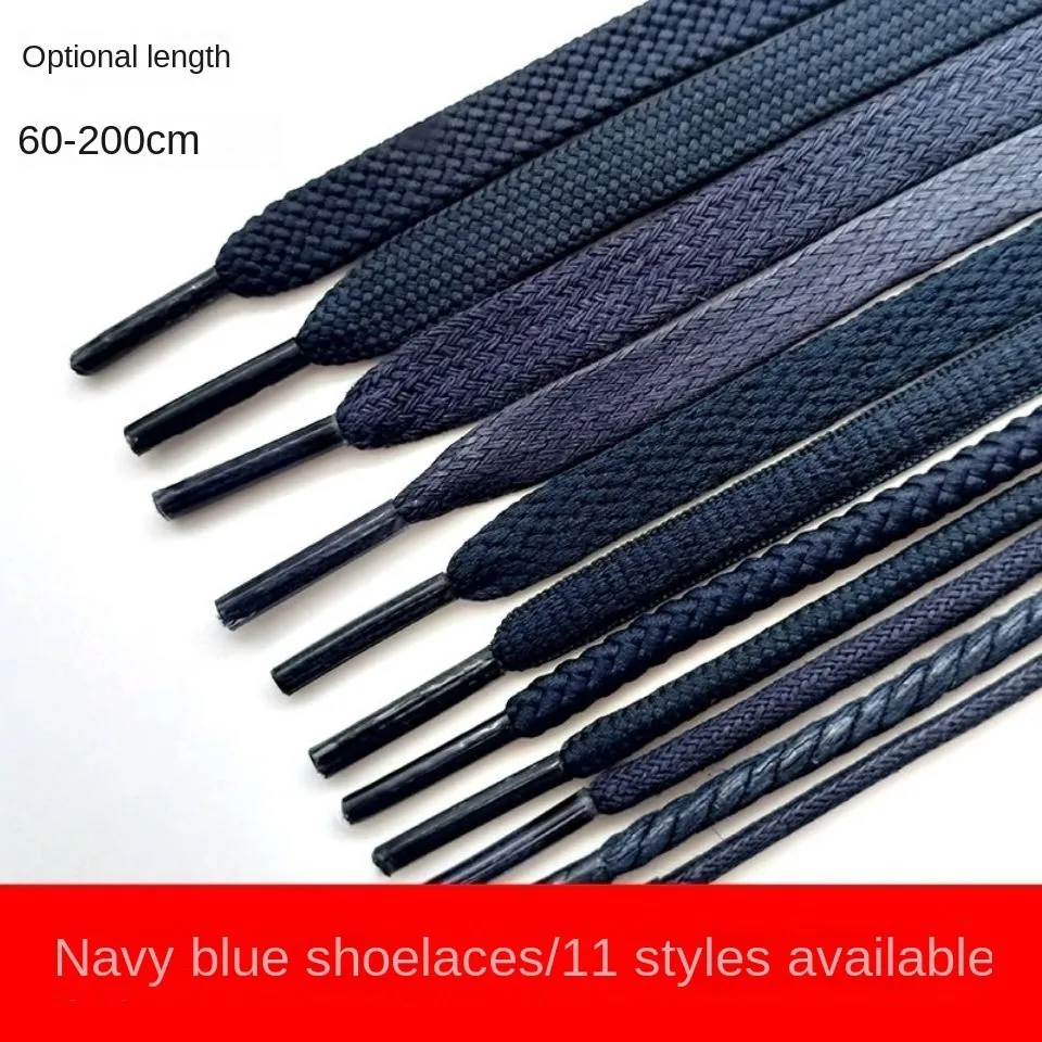 

Navy Blue Men's and Women's Flat round Semicircle Shoelace Martin Boots Casual Sports Leather Shoes Work Shoes High-Low Top Long