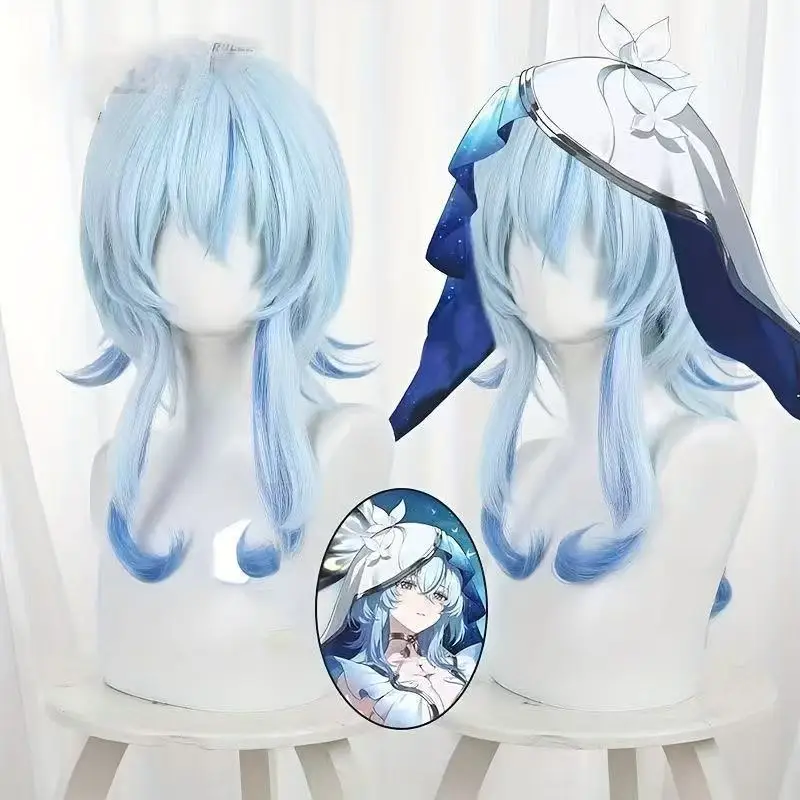 

1 piece of blue gradient front hair with long curly hair, anime guardian cosplay hairstyle wig