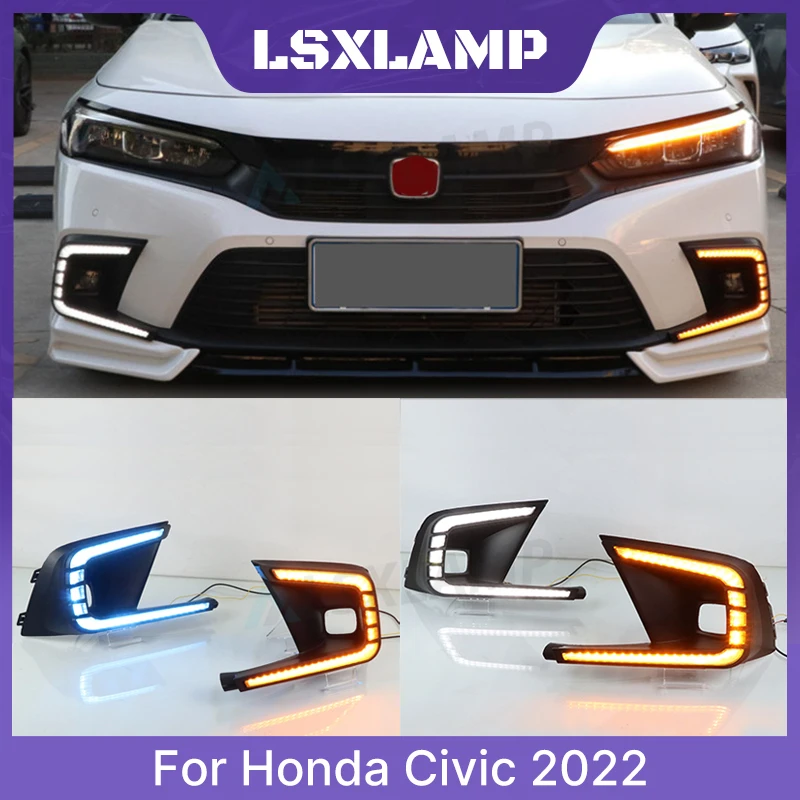 LED White Daytime Running Light For Honda Civic 2021 2022 Yellow Turn Signal Light Blue Night Runing Light Lamp Car Accessories