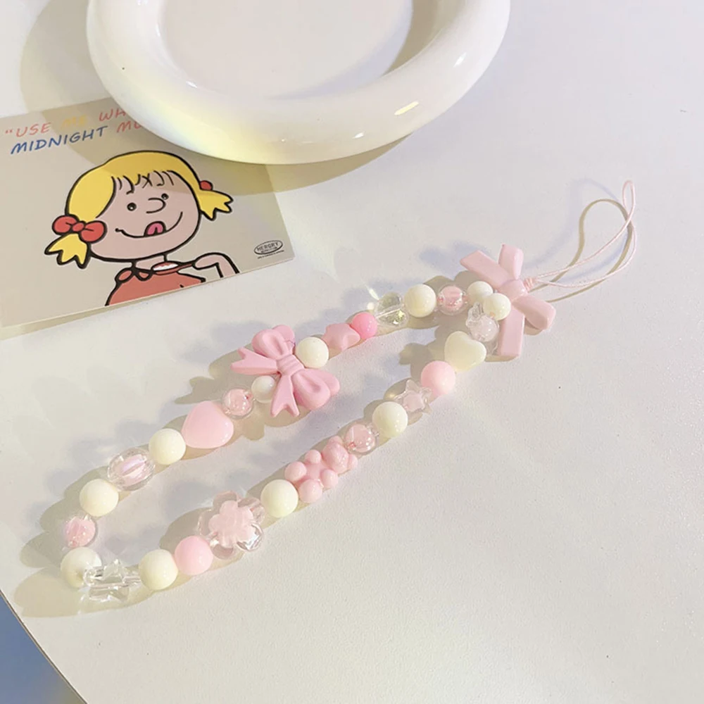 Love Heart Bead For Phone Strap Charm Chain Knot Cellphone Lanyard Keychain Phone Wrist Strap Hand-held Short Anti-lost Pendant