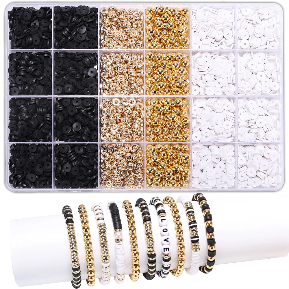 Clay Beads Bracelet Kit For Making Friendship Plastic Letter Beads Black White Clay Beads Kit Beads For DIY Jewelry Making